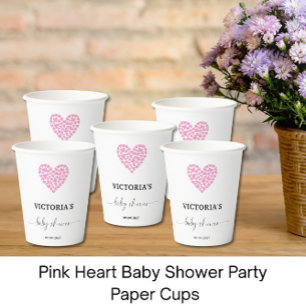 Pink Heart Baby Dusche Party Pappbecher