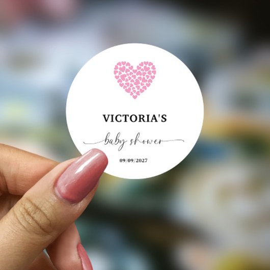 Pink Heart Baby Dusche Party Runder Aufkleber