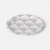 Pink Heart Baby Elephant Paper Plate Pappteller (Schrägansicht)