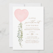 Pink Heart Balloon Eucalyptus Baby Dusche Einladung (Vorderseite)