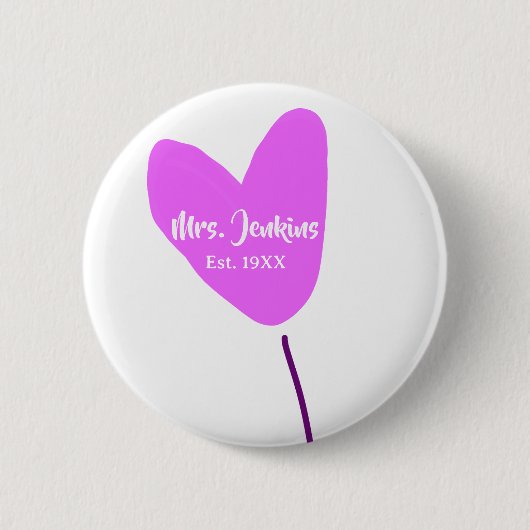 Pink heart balloon Mrs add name est. Add year love Button (Vorderseite)