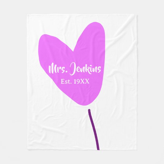 Pink heart balloon Mrs add name est. Add year love Fleecedecke (Vorderseite)