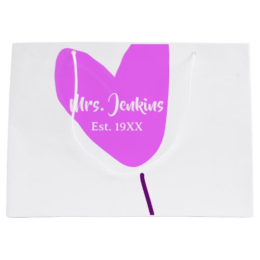 Pink heart balloon Mrs add name est. Add year love Große Geschenktüte (Vorderseite)
