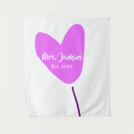 Pink heart balloon Mrs add name est. Add year love Wandteppich