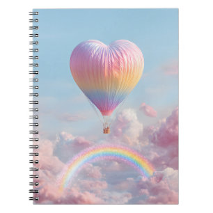 Pink Heart Balloon Rainbow Sky Notebook Notizblock