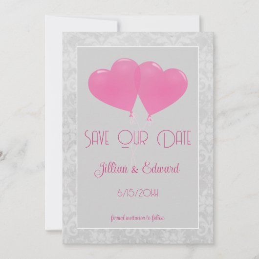 Pink Heart Balloons Ankündigung Datum freihalten (Vorderseite)
