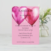 Pink Heart Balloons Geburtstag Einladung (Stehend Vorderseite)