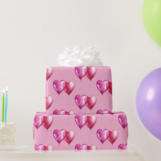 Pink Heart Balloons Geburtstag Geschenkpapier (Partygeschenke)