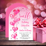 Pink Heart Balloons Sweet 16 Birthday Party Einladung<br><div class="desc">Eleganter Imitat Glitzer und gemusterte rosa Ballons mit rosafarbenen Bandsaiten und rosa Akzent Stars "Sweet 16" 16. Geburtstagsfeier Einladung.</div>
