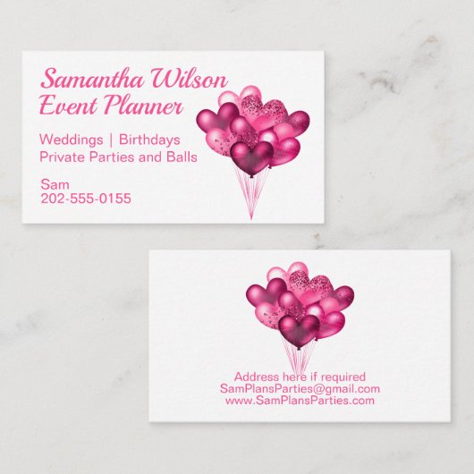 Pink Heart Balloons Visitenkarte (Vorne/Hinten)