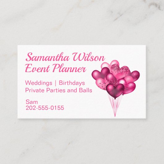 Pink Heart Balloons Visitenkarte (Vorderseite)