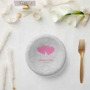 Pink Heart Balloons Wedding Paper Bowls Pappteller