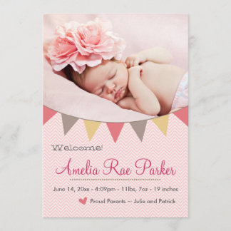Pink Heart & Banner - Neue Geburtshilfeverkündung  Ankündigung