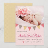 Pink Heart & Banner - Neue Geburtshilfeverkündung  Ankündigung (Vorne/Hinten)