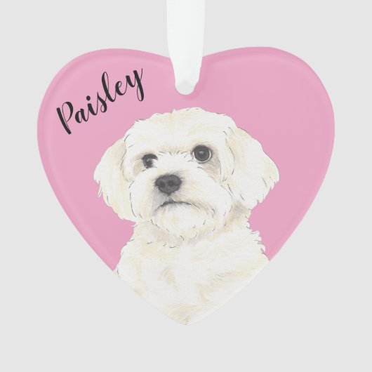 Pink Heart Bichon Bolognese Coton Havanese Maltese Ornament (Vorderseite)
