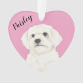 Pink Heart Bichon Bolognese Coton Havanese Maltese Ornament (Rückseite)