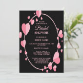 Pink Heart Black Geometric Bridal Shower Party Einladung (Stehend Vorderseite)