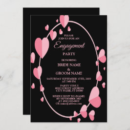 Pink Heart Black Geometric Engagement Party Einladung