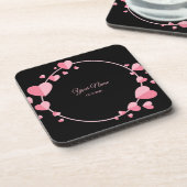 Pink Heart Black Geometric Wedding Party Elegant Getränkeuntersetzer (Linke Seite)