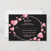 Pink Heart Black Geometric Wedding Party Elegant RSVP Karte (Vorderseite)
