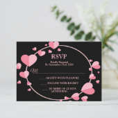 Pink Heart Black Geometric Wedding Party Elegant RSVP Karte (Stehend Vorderseite)