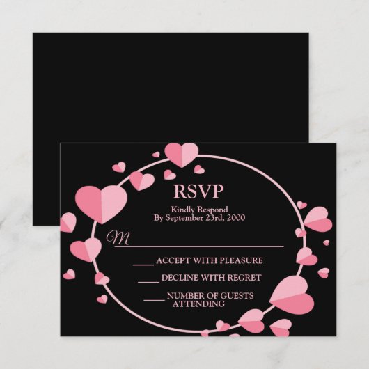 Pink Heart Black Geometric Wedding Party Elegant RSVP Karte (Vorne/Hinten)