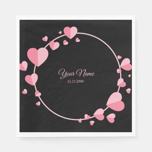 Pink Heart Black Geometric Wedding Party Elegant Serviette (Vorderseite)