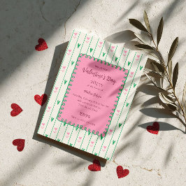 Pink Heart Blooms & Green Heart - Modern Valentine Einladung