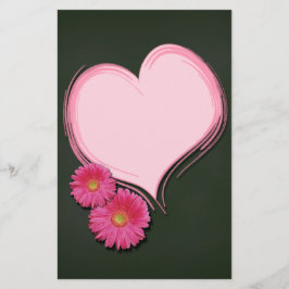 Pink Heart Blume - Stationery Letterhead Briefpapier