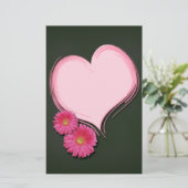Pink Heart Blume - Stationery Letterhead Briefpapier (Stehend Vorderseite)