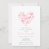 Pink Heart Bow Custom Baby Dusche Einladung (Vorderseite)