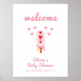 Pink Heart Bow Ice Cream Pop Baby Dusche Empfang Poster