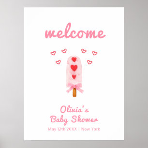 Pink Heart Bow Ice Cream Pop Baby Dusche Empfang Poster