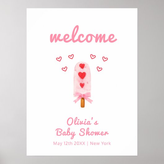 Pink Heart Bow Ice Cream Pop Baby Dusche Empfang Poster (Vorne)