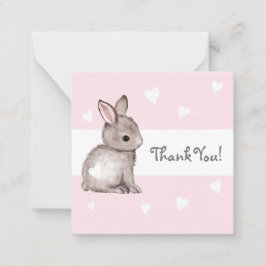 Pink Heart Bunny Baby Dusche Danke Notizkarten Mitteilungskarte