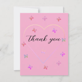 Pink Heart Butterfly Girl Dusche Dankeskarte
