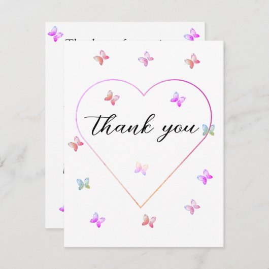 Pink Heart Butterfly Girl Dusche Dankeskarte (Vorne/Hinten)