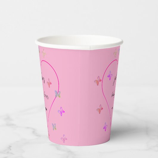 Pink Heart Butterfly Girl Dusche Pappbecher (Rechts)