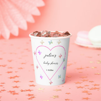 Pink Heart Butterfly Girl Dusche Pappbecher