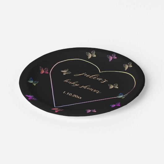 Pink Heart Butterfly Girl Dusche Pappteller (Schrägansicht)