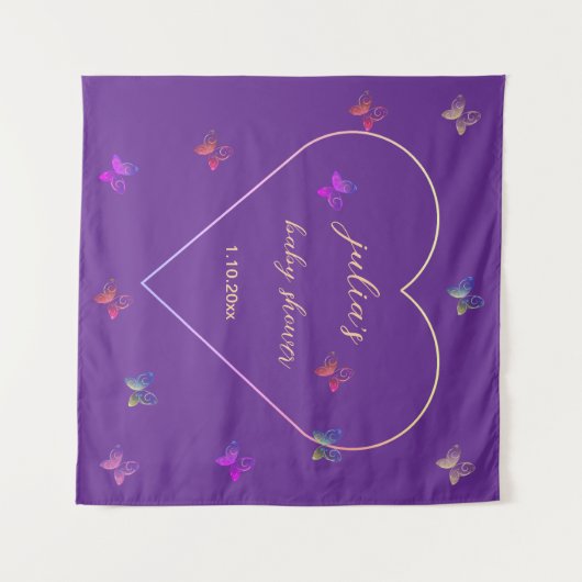 Pink Heart Butterfly Girl Dusche Wandteppich (Vorderseite (Horizontal))