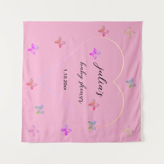 Pink Heart Butterfly Girl Dusche Wandteppich (Vorderseite (Horizontal))