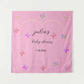 Pink Heart Butterfly Girl Dusche Wandteppich (Vorderseite)