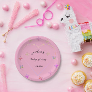 Pink Heart Butterfly Mädchen Baby Shower Pappteller