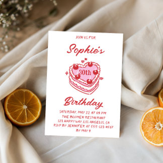 Pink Heart Cake Illustration Adult Birthday Party Einladung