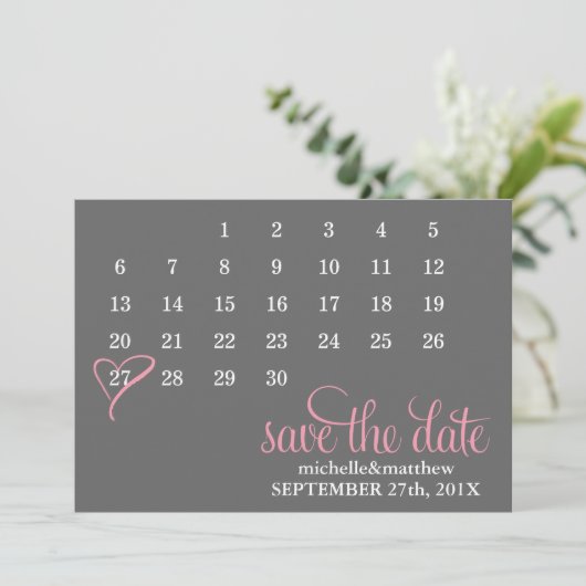 Pink Heart Calendar Hochzeit Speichern Sie das Dat Save The Date (Stehend Vorderseite)