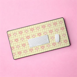 Pink Heart Checkered Pattern Valentinstag Schreibtischunterlage