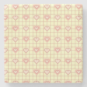 Pink Heart Checkered Pattern Valentinstag Steinuntersetzer