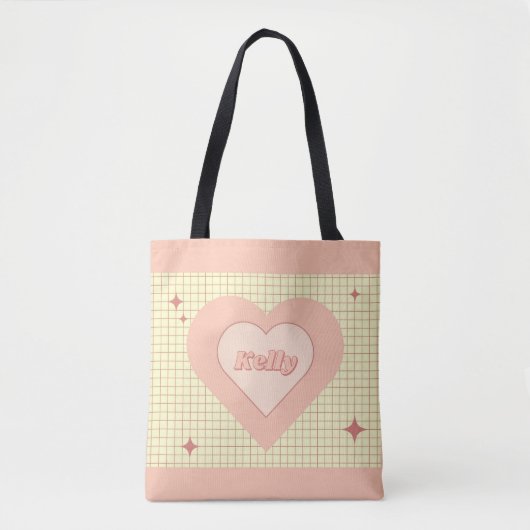 Pink Heart Checkered Pattern Valentinstag Tasche (Vorderseite)