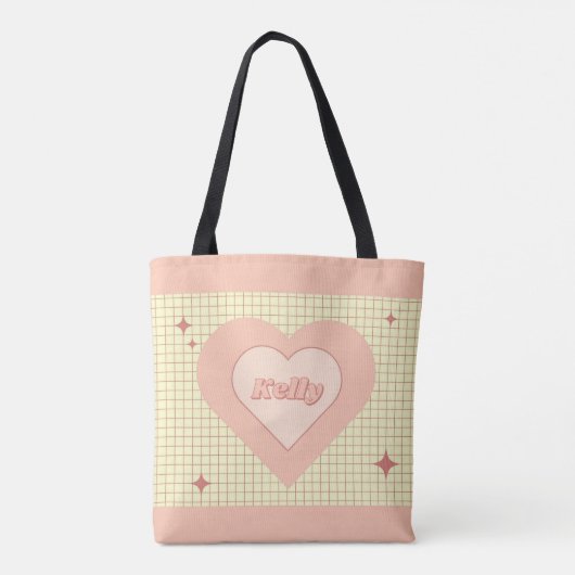 Pink Heart Checkered Pattern Valentinstag Tasche (Rückseite)